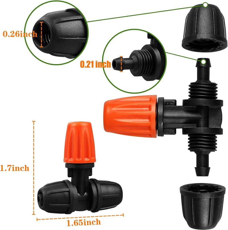 JAYEE Micro Spray Irrigation Drippers, 25 Pcs Three-Way Atomizing Nozzle Drip Irrigation Fitting for 1/4 Inch Tubing, Lock Barbed Drip Line Parts Emitters for Patio Garden Greenhouse Sprinkler System - Image 3